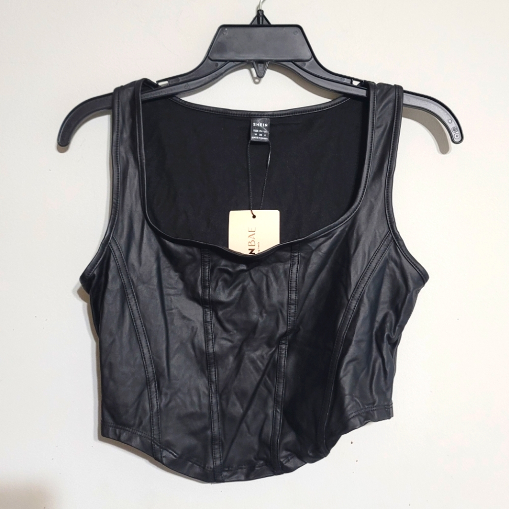 SHEIN Black Faux Leather Crop Top